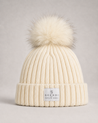 Czapka Damska z 100% Wełny Merino z Pomponem – Ecru