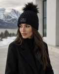 Czapka Damska 100% Merino z Pomponem – Czarna
